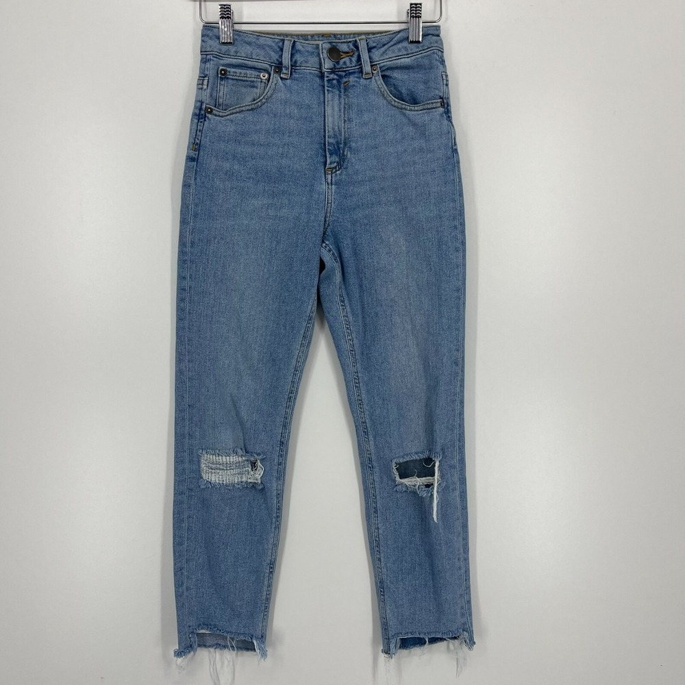 ASOS Denim Women Light Wash Distressed High Waisted Mom Jeans 25x28